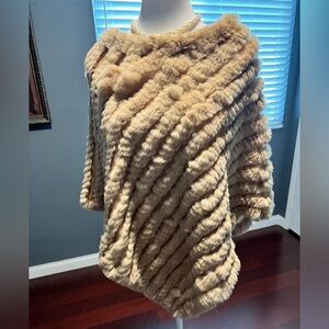 Luxurious Tan Rabbit Fur Poncho In  EUC. OS